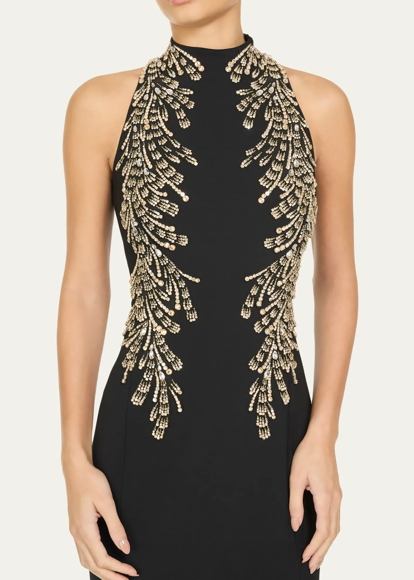 Jenny PackhamElu Beaded Crepe Halter Gown