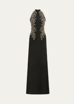 Jenny PackhamElu Beaded Crepe Halter Gown