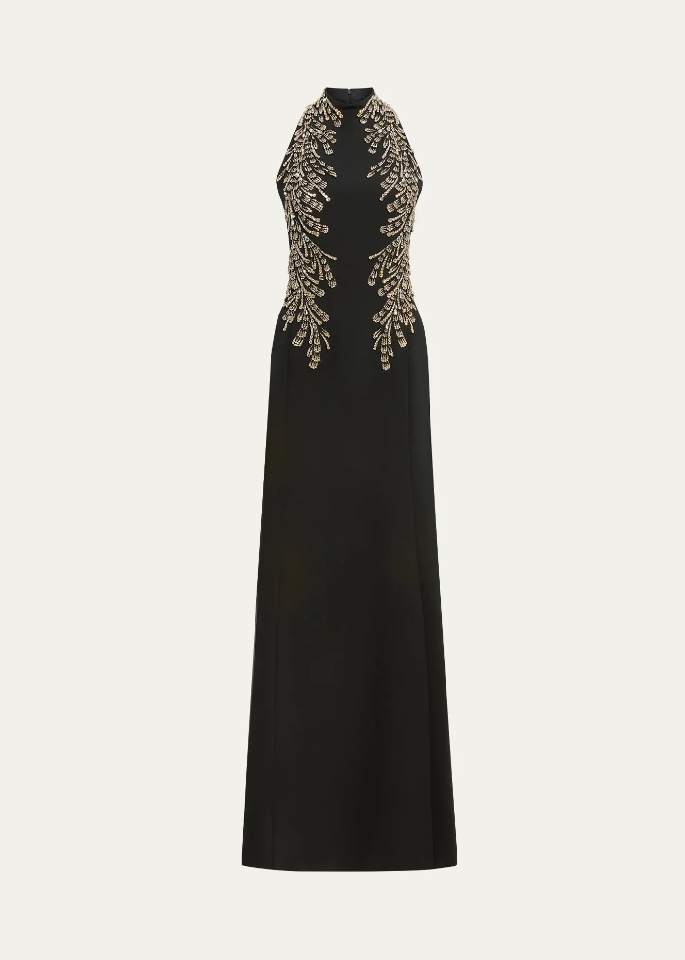 Jenny PackhamElu Beaded Crepe Halter Gown
