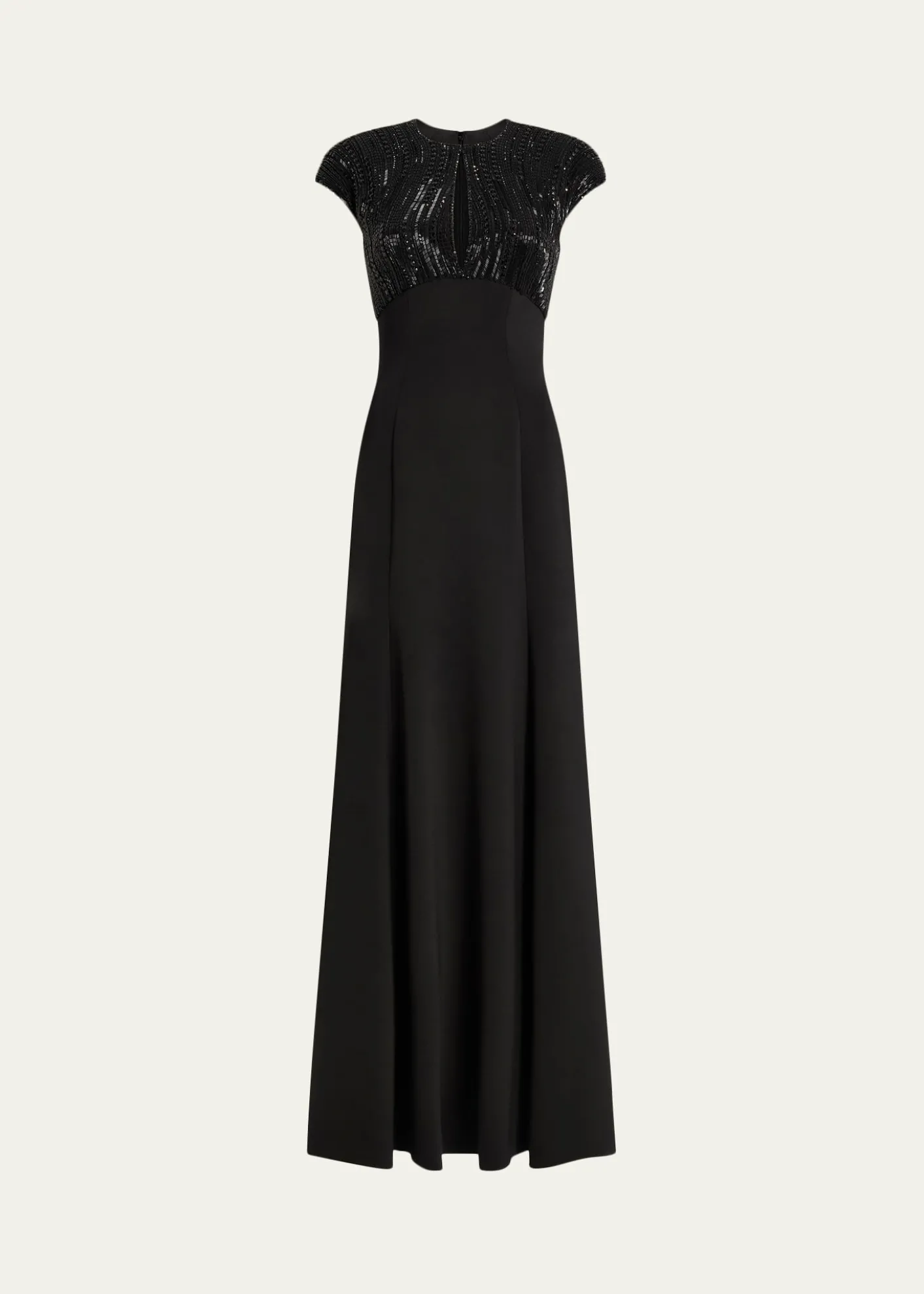 Jenny PackhamMoonveil Tonal Sequin Cap-Sleeve Gown