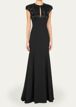 Jenny PackhamMoonveil Tonal Sequin Cap-Sleeve Gown
