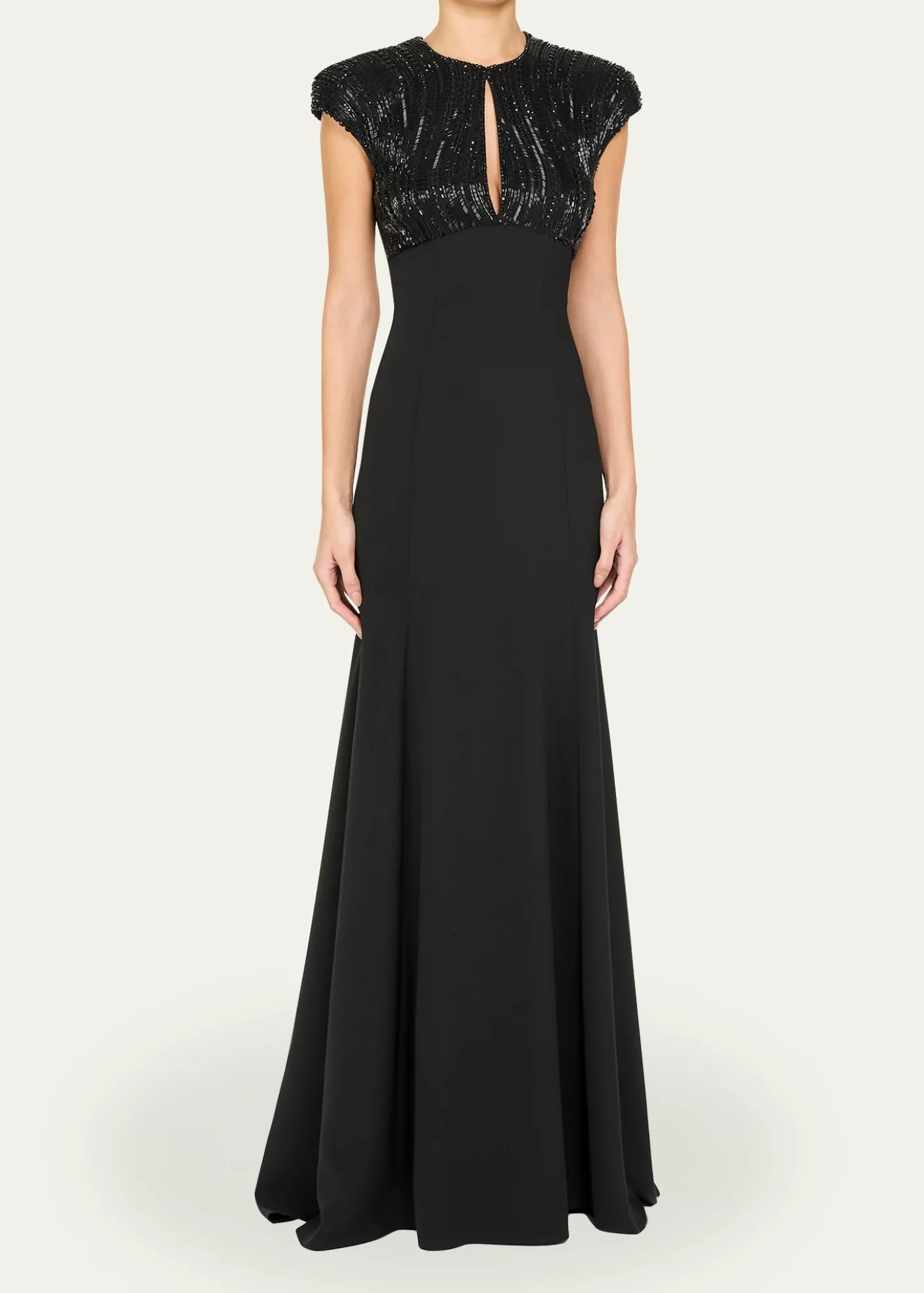 Jenny PackhamMoonveil Tonal Sequin Cap-Sleeve Gown