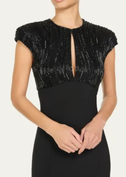 Jenny PackhamMoonveil Tonal Sequin Cap-Sleeve Gown