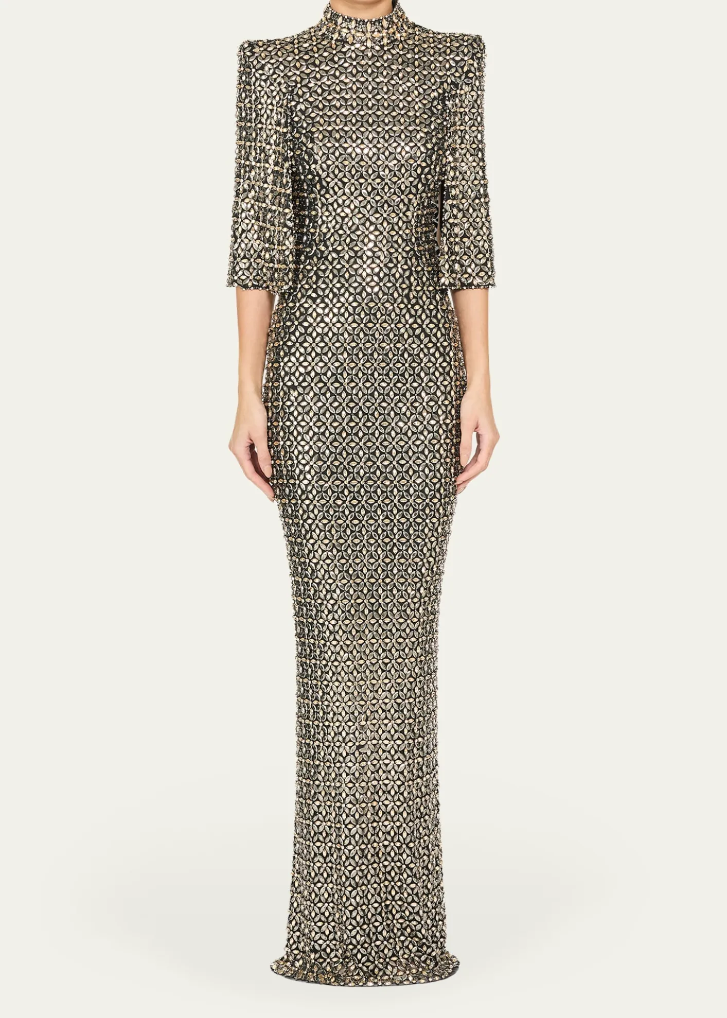 Jenny PackhamSedona 3/4-Sleeve Rhinestone Gown