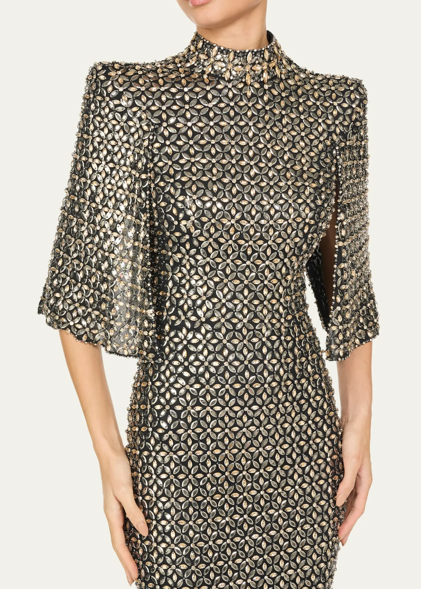 Jenny PackhamSedona 3/4-Sleeve Rhinestone Gown