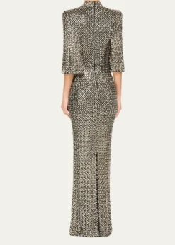 Jenny PackhamSedona 3/4-Sleeve Rhinestone Gown