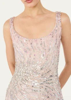 Jenny PackhamSwirly Beaded Sleeveless Mini Cocktail Dress