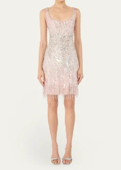 Jenny PackhamSwirly Beaded Sleeveless Mini Cocktail Dress