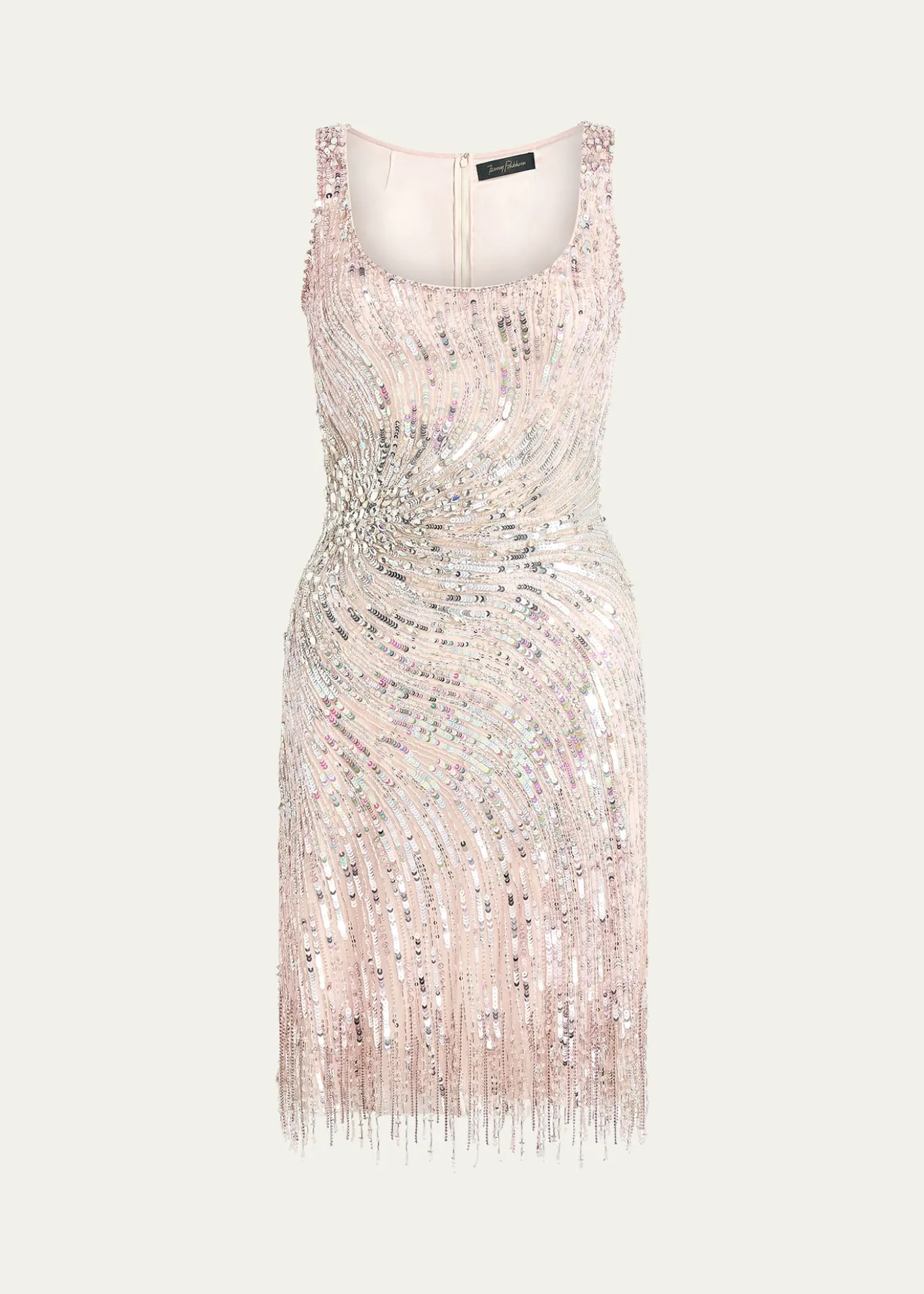 Jenny PackhamSwirly Beaded Sleeveless Mini Cocktail Dress