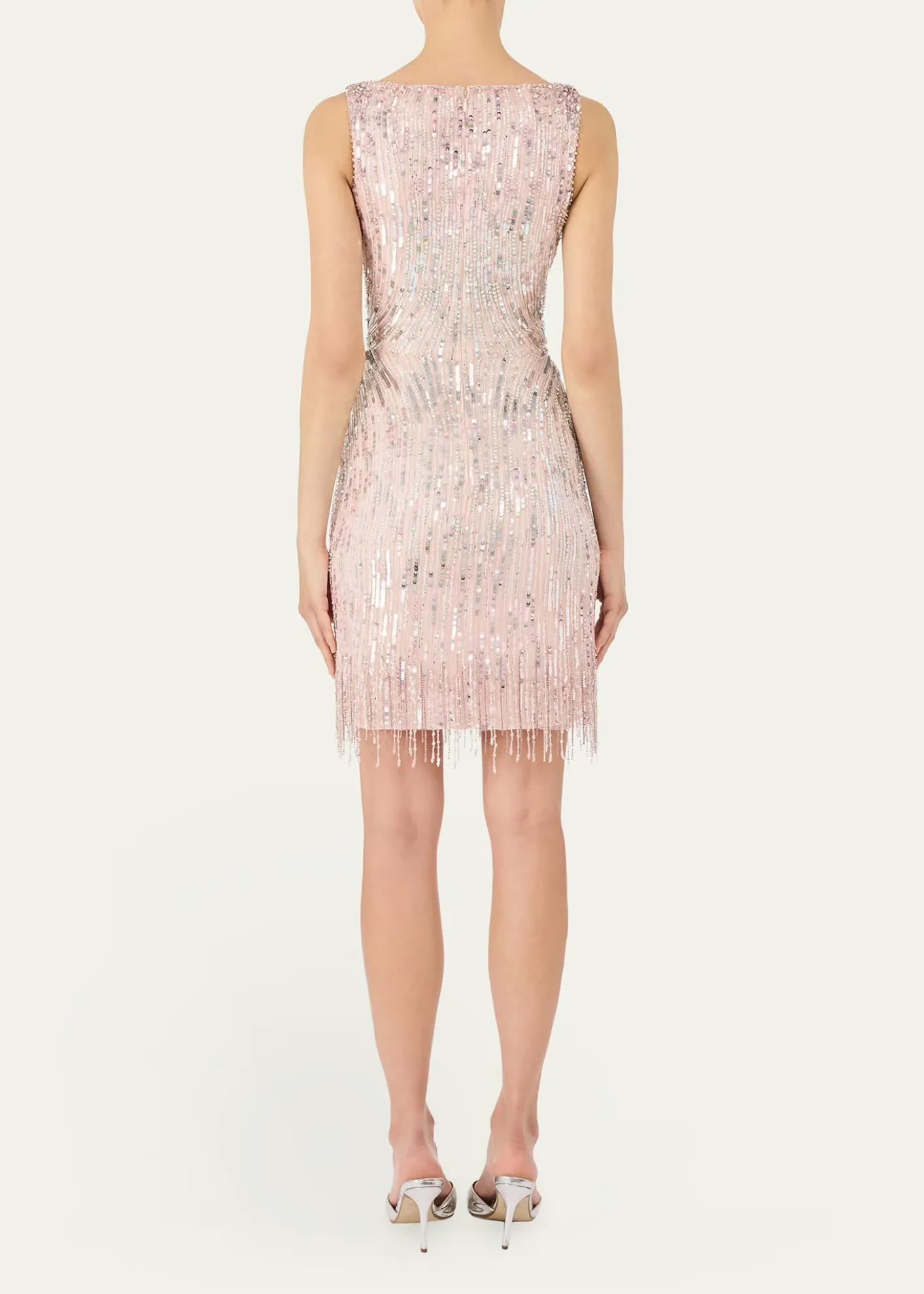 Jenny PackhamSwirly Beaded Sleeveless Mini Cocktail Dress