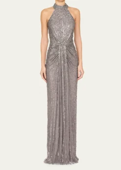 Jenny PackhamWhisper Beaded Halter Gown