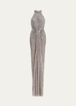 Jenny PackhamWhisper Beaded Halter Gown