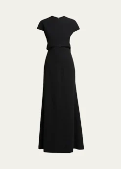 Jil SanderOpen Back Short-Sleeve Long Wool Dress
