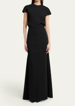 Jil SanderOpen Back Short-Sleeve Long Wool Dress