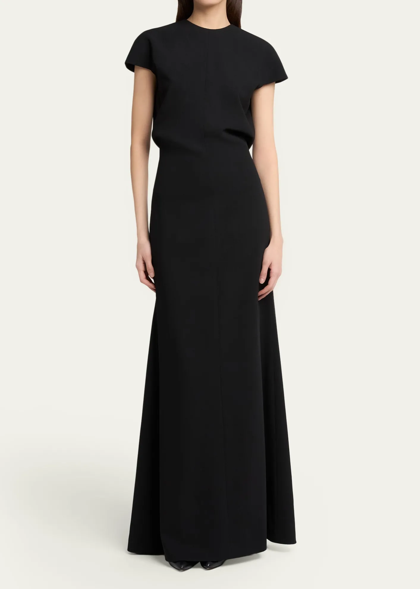 Jil SanderOpen Back Short-Sleeve Long Wool Dress