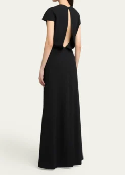 Jil SanderOpen Back Short-Sleeve Long Wool Dress