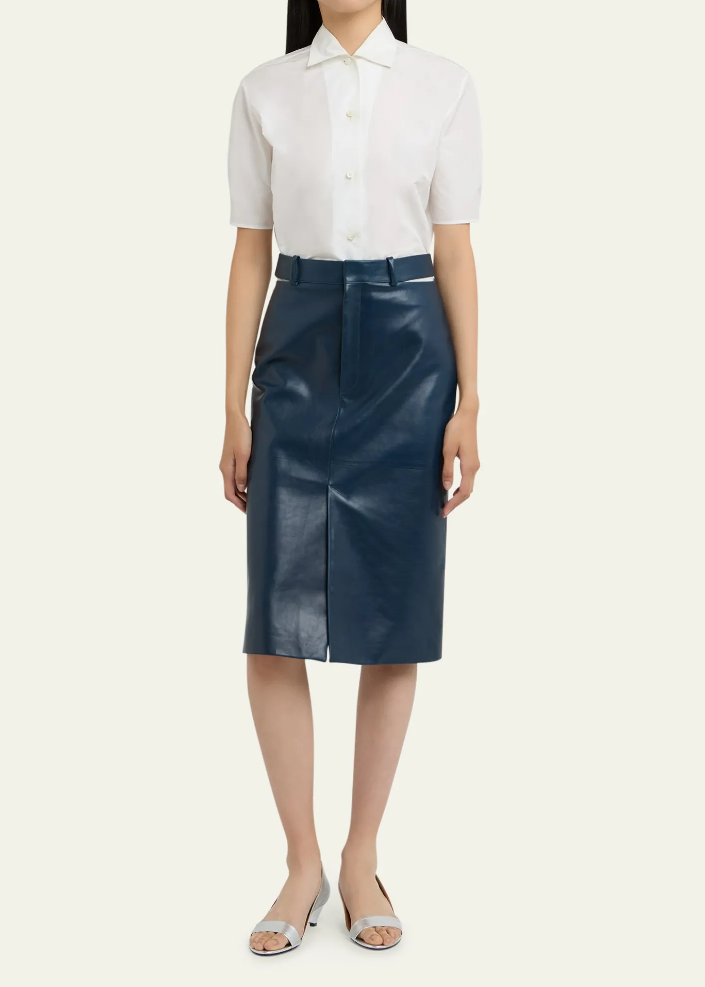 Jil SanderShort-Sleeve Gathered Button-Down Shirt
