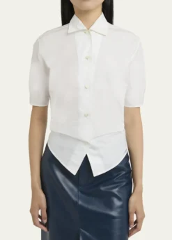 Jil SanderShort-Sleeve Gathered Button-Down Shirt