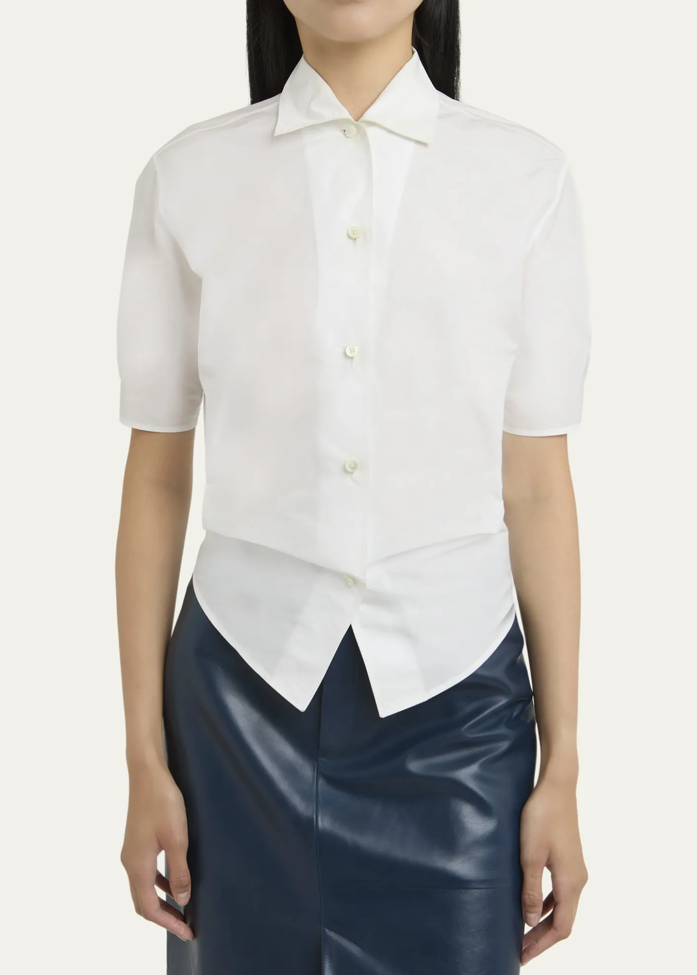 Jil SanderShort-Sleeve Gathered Button-Down Shirt