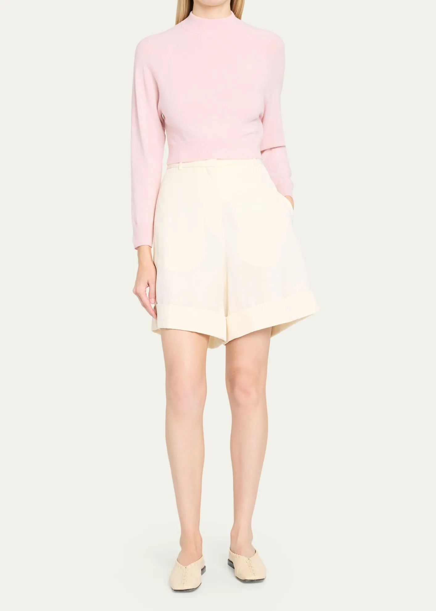 Jil SanderWool-Cashmere Crop Crewneck Sweater