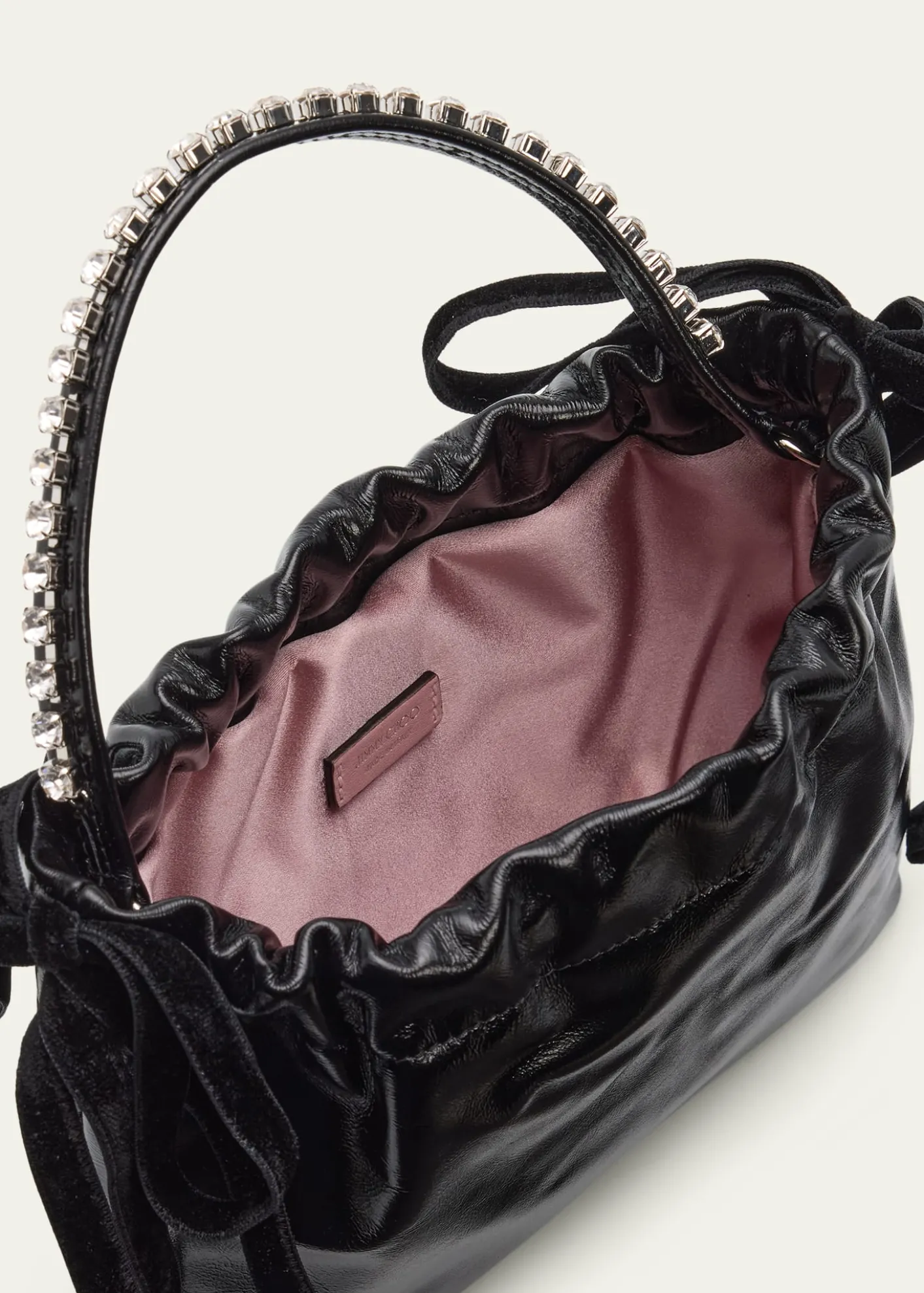 Jimmy ChooLeather Drawstring Mini Top-Handle Bag with Crystal-Embellished Handle