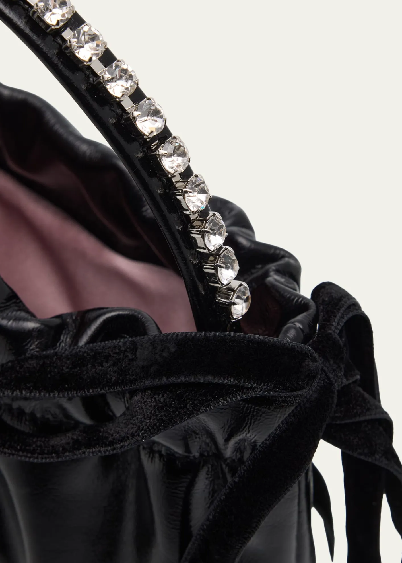 Jimmy ChooLeather Drawstring Mini Top-Handle Bag with Crystal-Embellished Handle