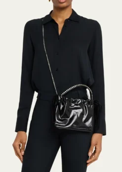 Jimmy ChooLeather Drawstring Mini Top-Handle Bag with Crystal-Embellished Handle