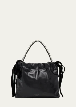 Jimmy ChooLeather Drawstring Mini Top-Handle Bag with Crystal-Embellished Handle