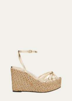 Jimmy Choo100mm Dree Metallic Leather Espadrille Wedge Sandals