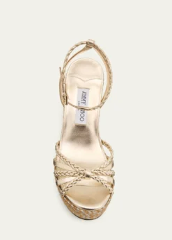 Jimmy Choo100mm Dree Metallic Leather Espadrille Wedge Sandals