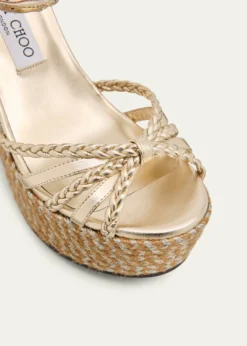 Jimmy Choo100mm Dree Metallic Leather Espadrille Wedge Sandals