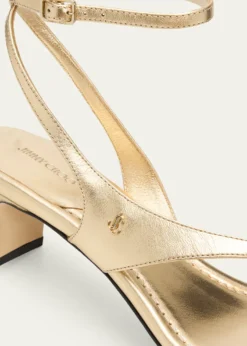 Jimmy Choo45mm Faye Metallic Leather Asymmetric Ankle-Strap Sandals