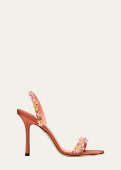 Jimmy Choo100mm Jenn Flower-Embellished Satin Sandals