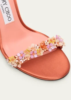 Jimmy Choo100mm Jenn Flower-Embellished Satin Sandals