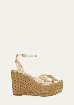 Jimmy Choo100mm Korra Metallic Leather Espadrille Platform Sandals