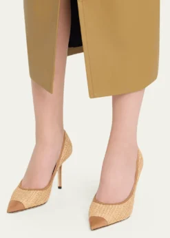 Jimmy Choo85mm Love Raffia and Suede Pumps