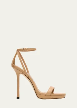 Jimmy Choo120mm Moza Leather Platform Ankle-Strap Sandals