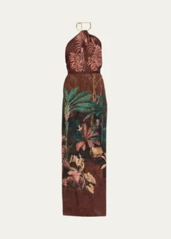 Johanna OrtizWild Horizons Twisted Necklace Halter Maxi Dress