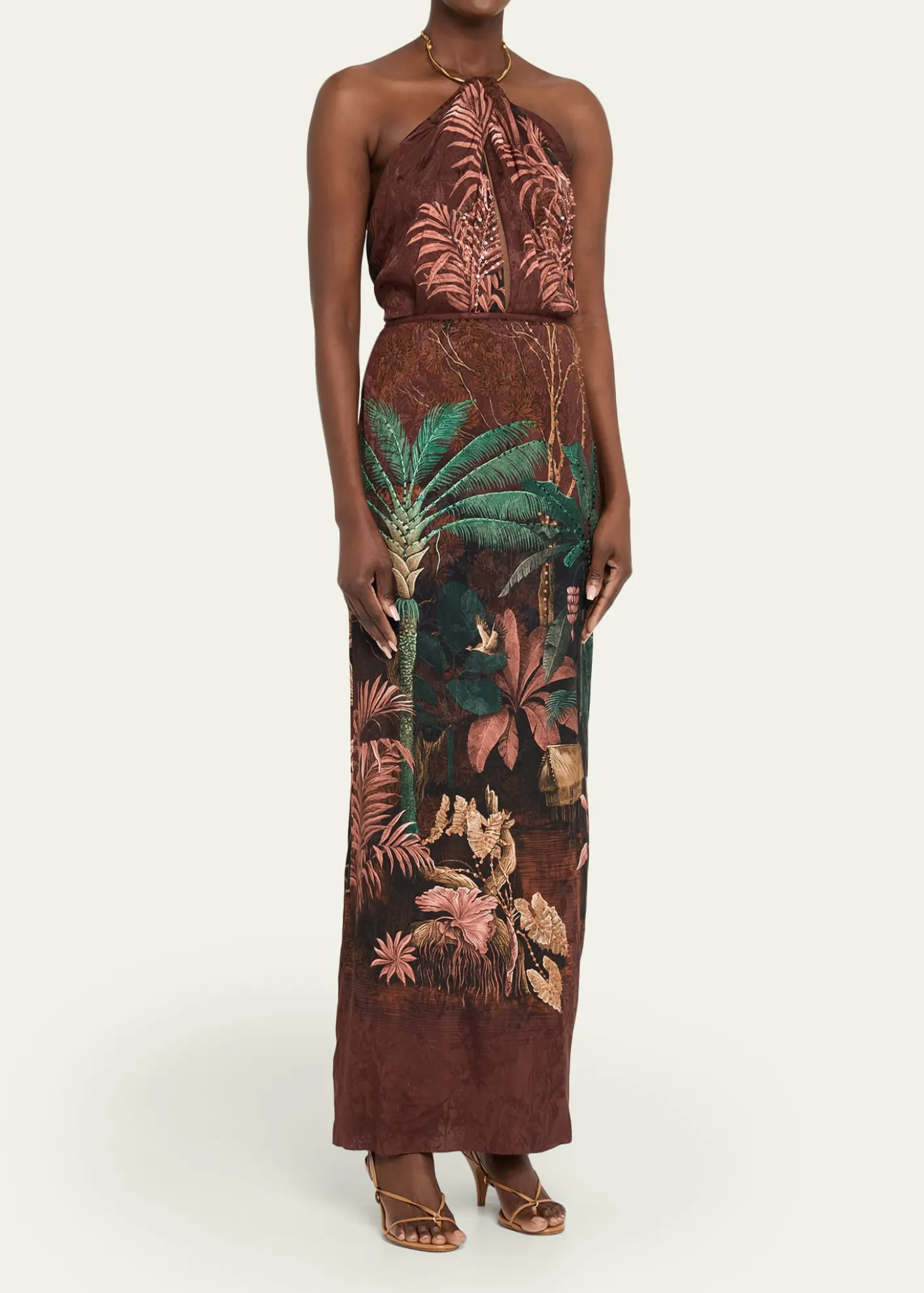 Johanna OrtizWild Horizons Twisted Necklace Halter Maxi Dress