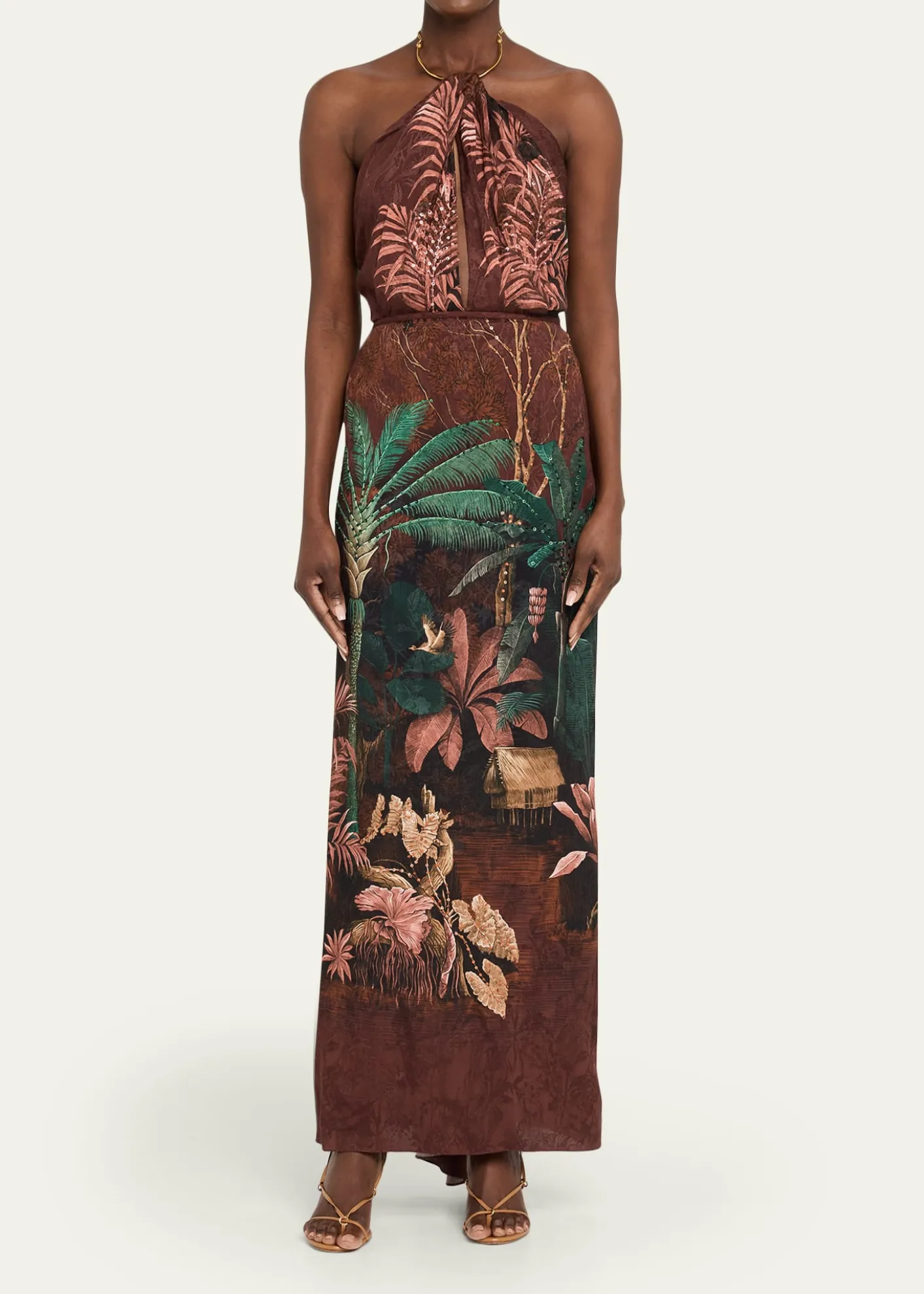 Johanna OrtizWild Horizons Twisted Necklace Halter Maxi Dress