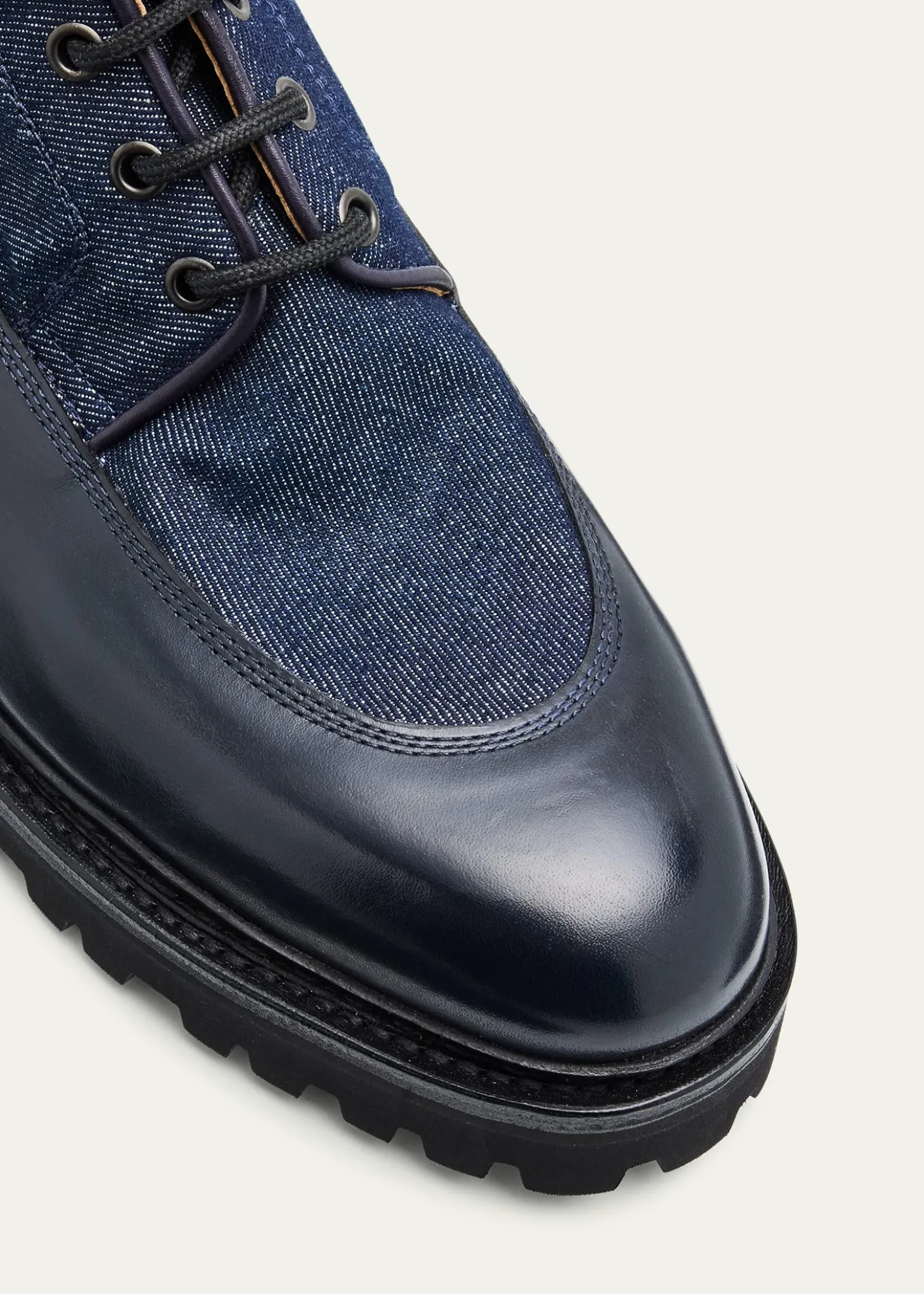 John LobbMen's Peak Denim and Leather Lace-Up Boots