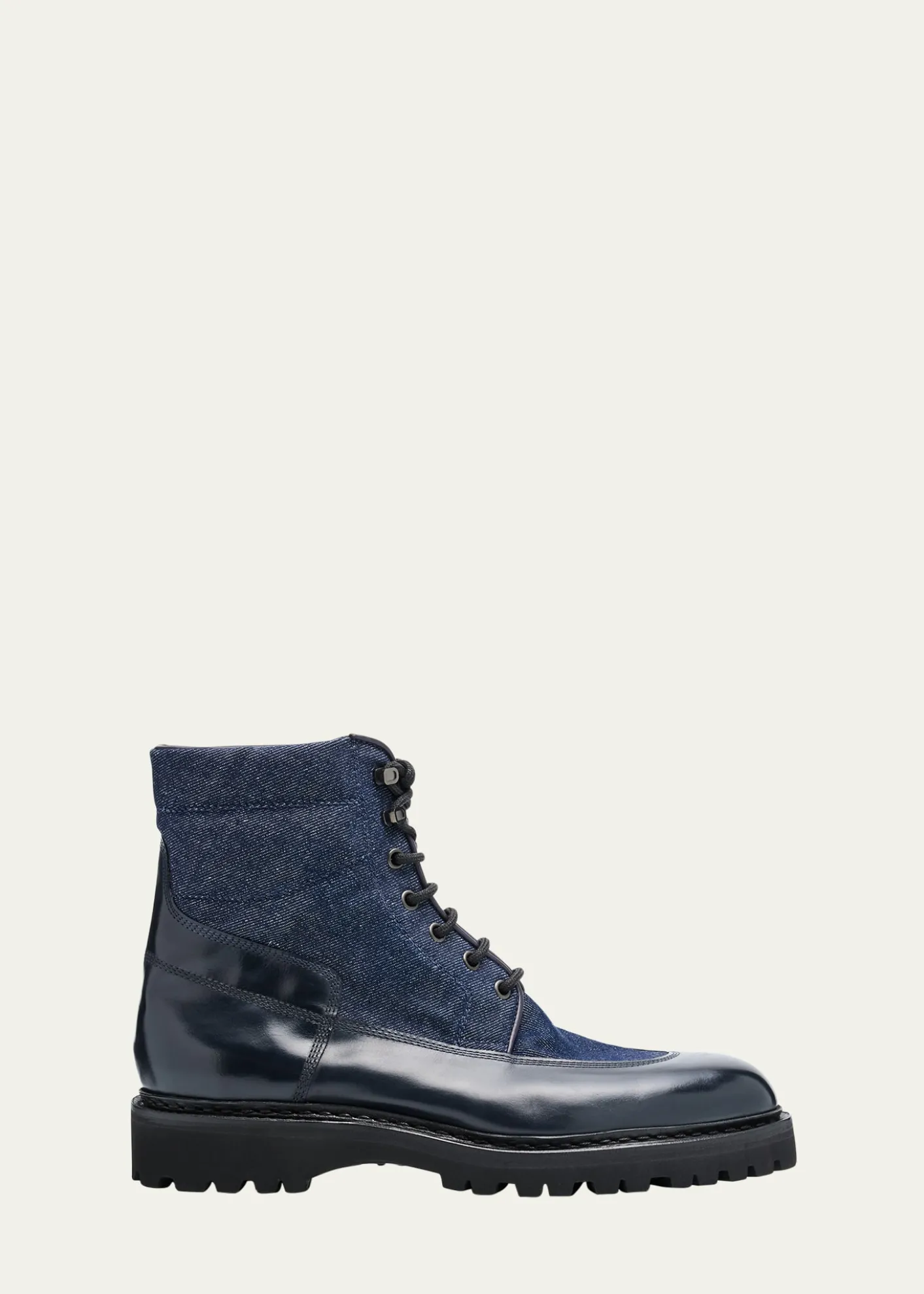 John LobbMen's Peak Denim and Leather Lace-Up Boots