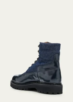 John LobbMen's Peak Denim and Leather Lace-Up Boots