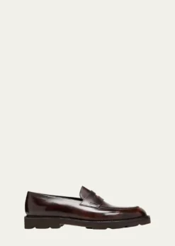 John LobbMen's Lopez Apron-Toe Leather Penny Loafers
