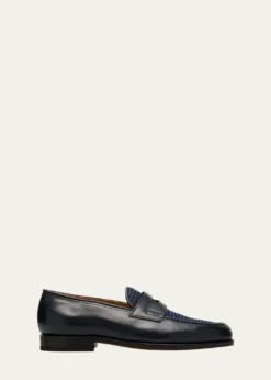 John LobbMen's Lopez Denim and Leather Penny Loafers
