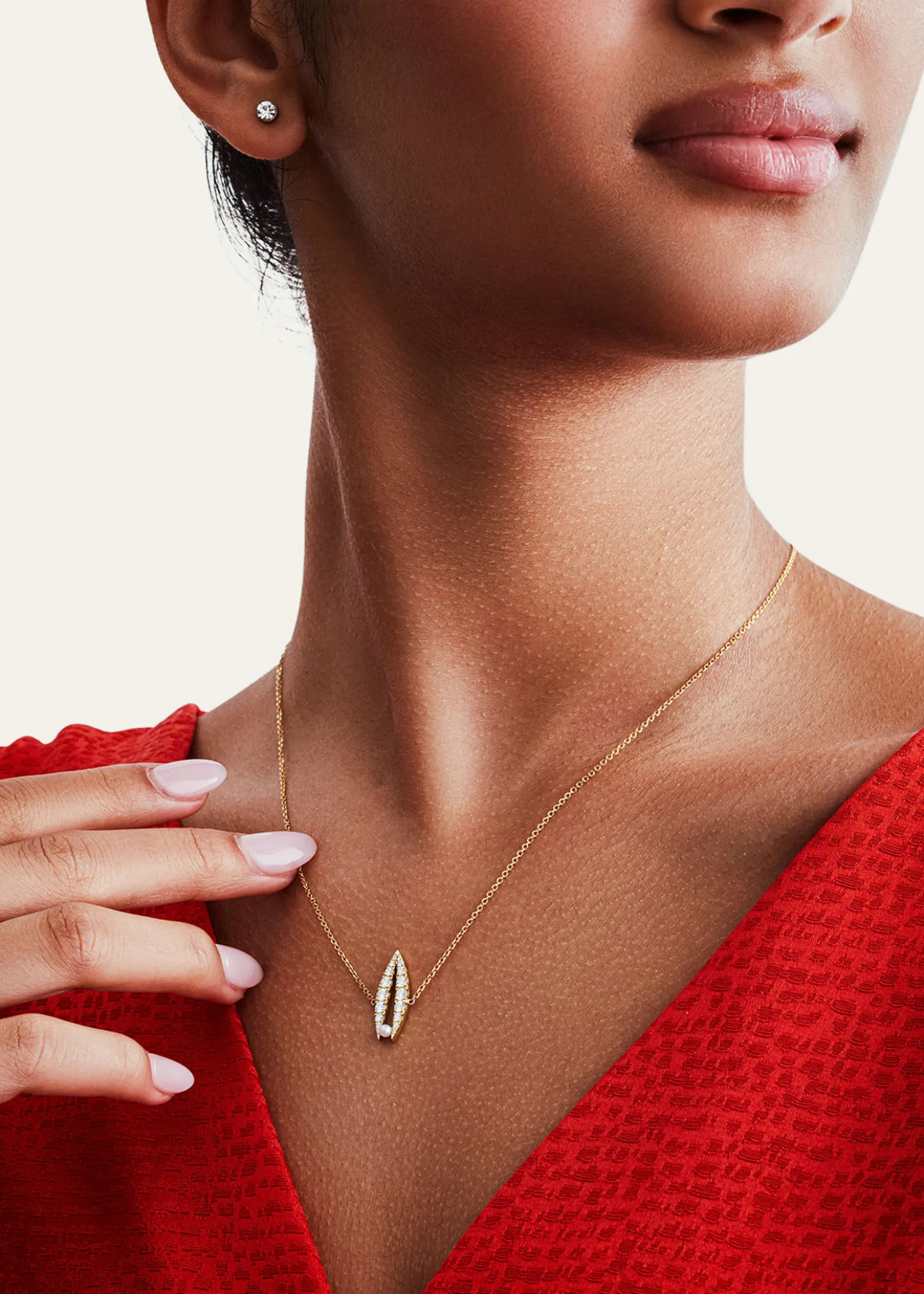 KAMALDiamond Pave Lotus Pearl Pendant Necklace