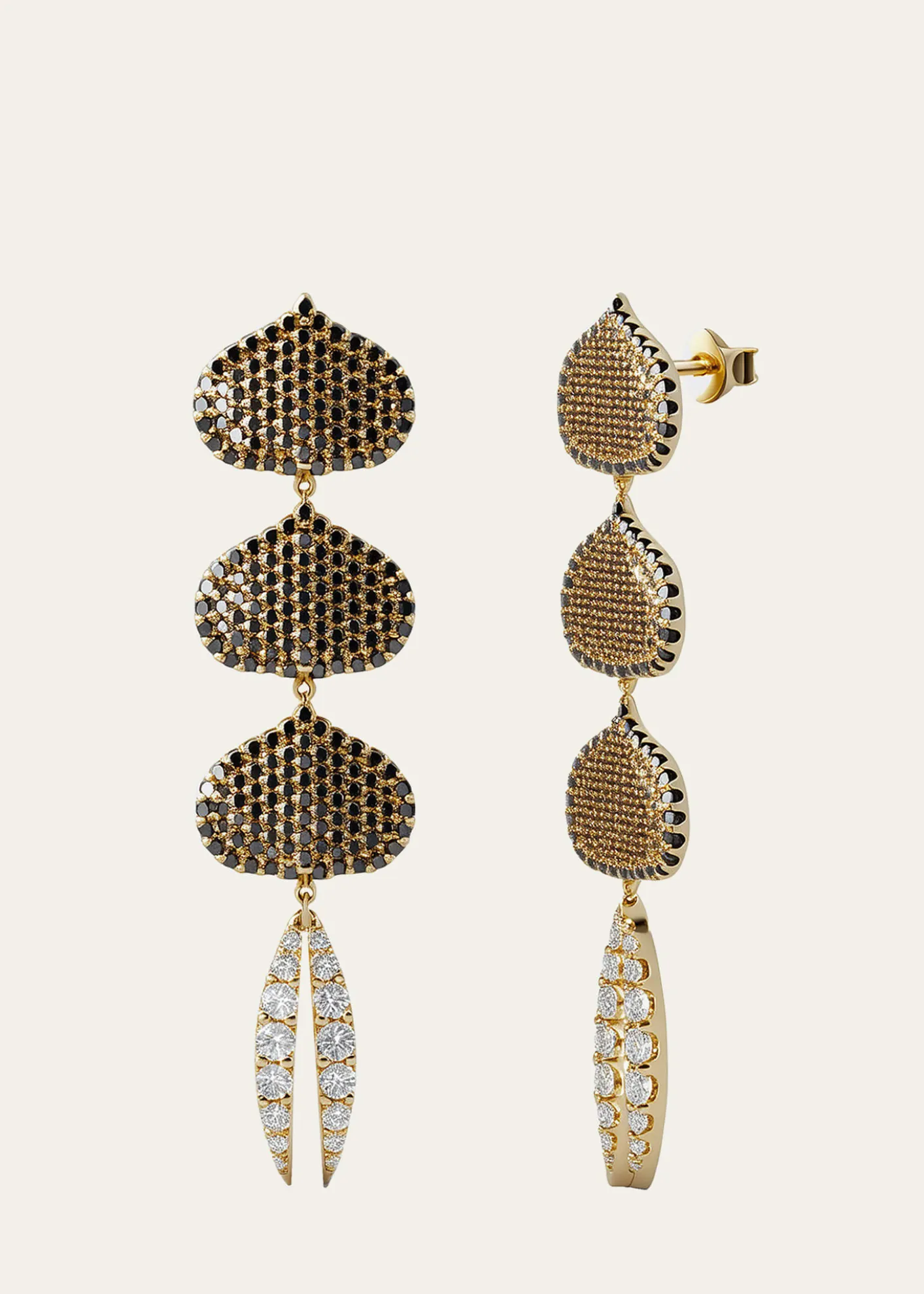 KAMALTriple Eye Adore Lotus Black and White Diamond Earrings