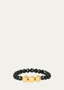 KAREN LAZAR3mm Micro Faceted Black Spinel Stone and 14K Gold-Filled Textured Bead Rings