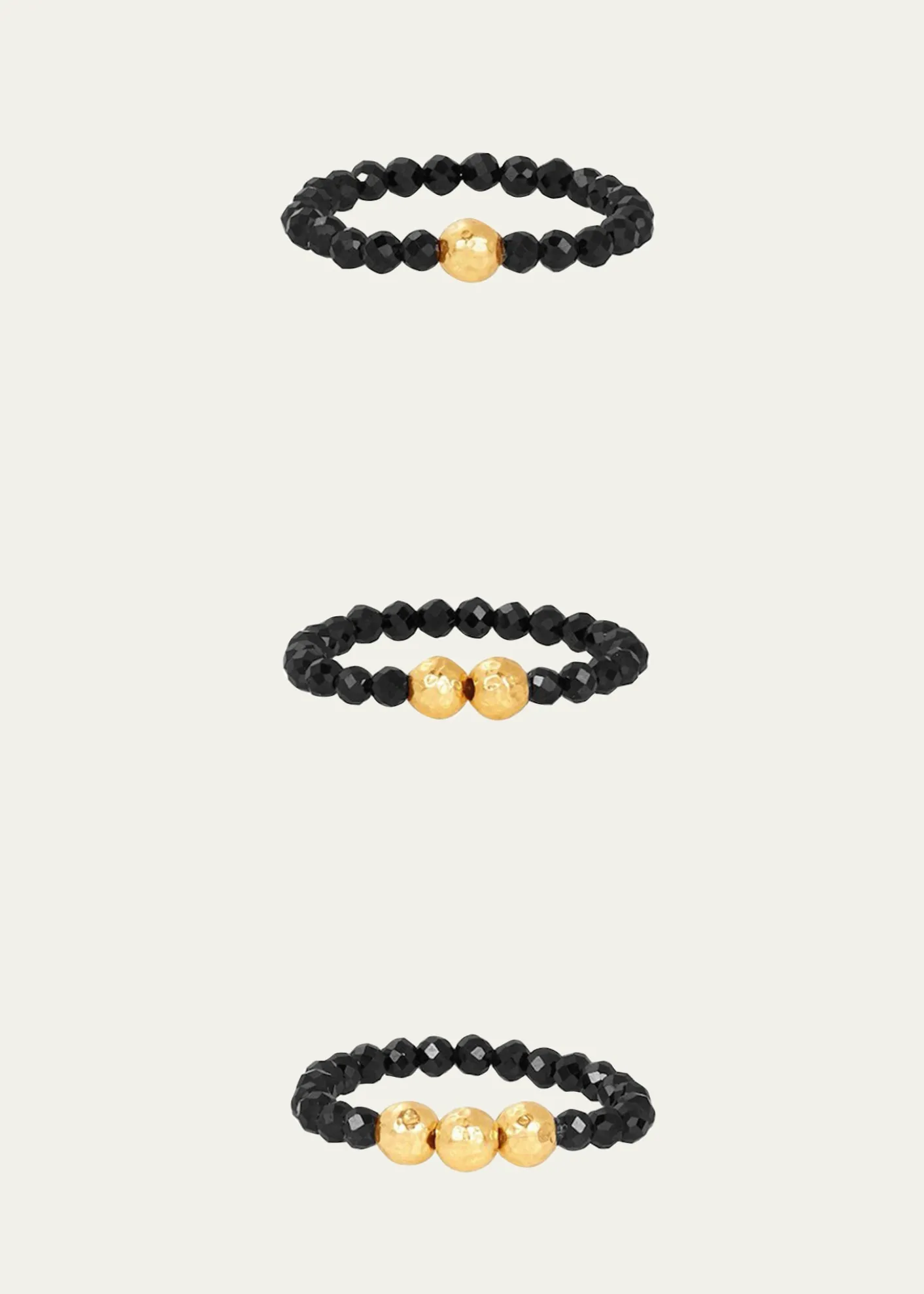KAREN LAZAR3mm Micro Faceted Black Spinel Stone and 14K Gold-Filled Textured Bead Rings