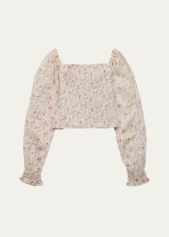 KatieJ NYCGirl's Floral-Print Smocked Top, Size S-XL